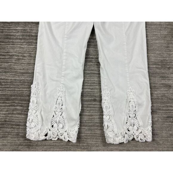 Attyre Pants Womens 4 White Pull on Embroidered Crochet‎ Cropped - Picture 10 of 13
